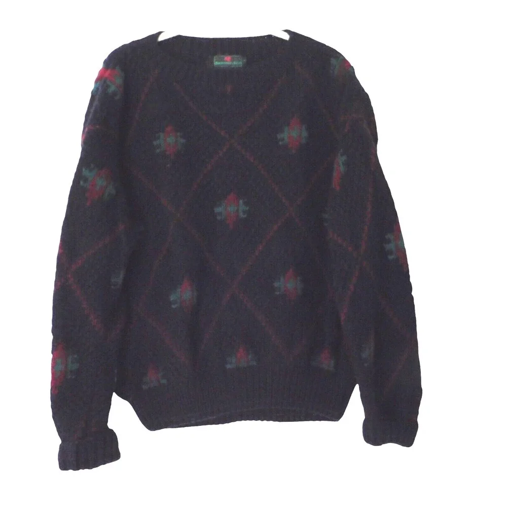 Vintage Abercrombie & Fitch Sweater Men's Large Blue Chunky Cable Knit Wool‎ 90s